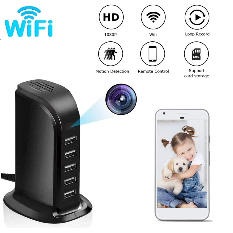 5 Ports USB Charger Hub 1080P HD Camera WIFI Wireless IP Home Security Cameras Baby Pet APP Remote Monitor Video Camcorder