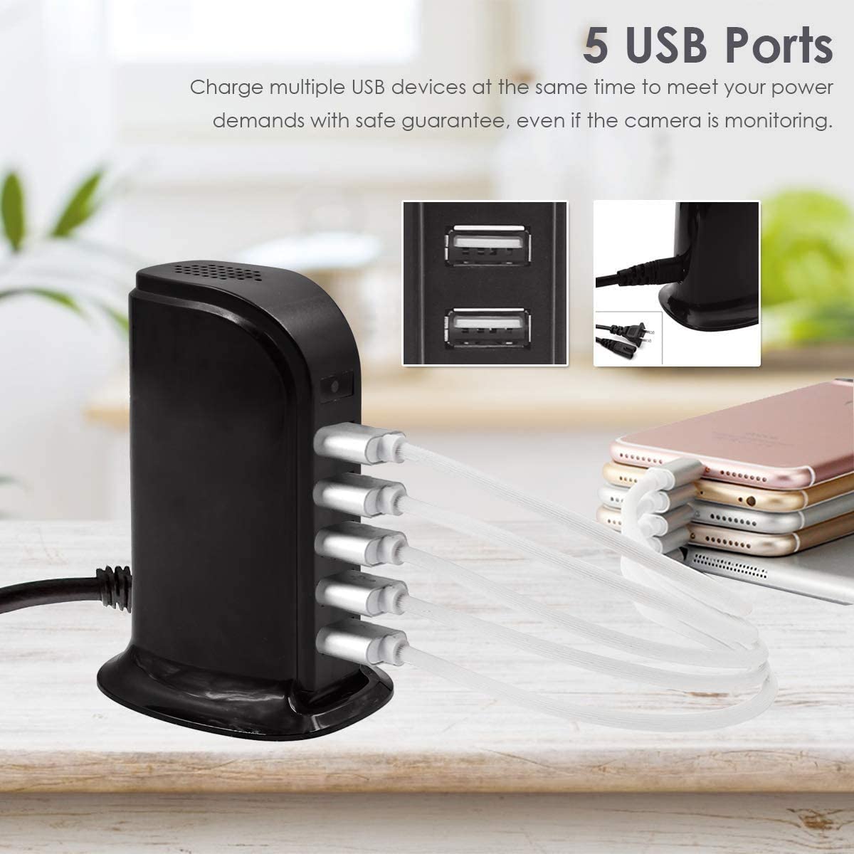5 Ports USB Charger Hub 1080P HD Camera WIFI Wireless IP Home Security Cameras Baby Pet APP Remote Monitor Video Camcorder